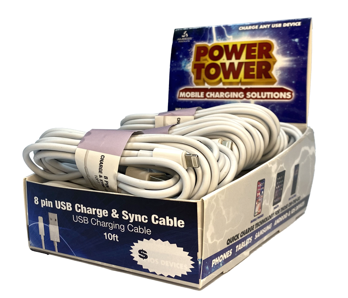 Mobile Accessories - 8 Pin Charge & Sync Cable 10ft - 12ct