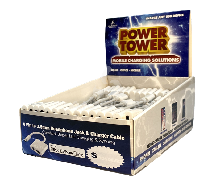 Mobile Accessories - 8 Pin to 3.5 mm Headphone Jack & Charger Cable - 30ct