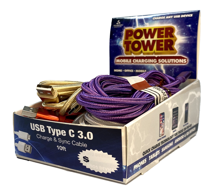 Mobile Accessories - USB-C Charge & Sync Nylon Cable - 10ft - 12ct