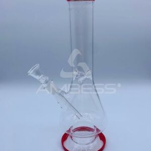 Clear 10" Water Pipe with Red Mouthpiece and Base