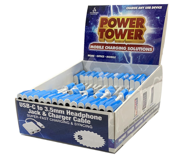 Mobile Accessories - USB-C to 3.5mm Headphone Jack & Charger Cable - 30ct Display