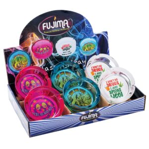 Fujima Sayings Glass Ashtray - 3.5" - Assorted Styles - 6ct Display