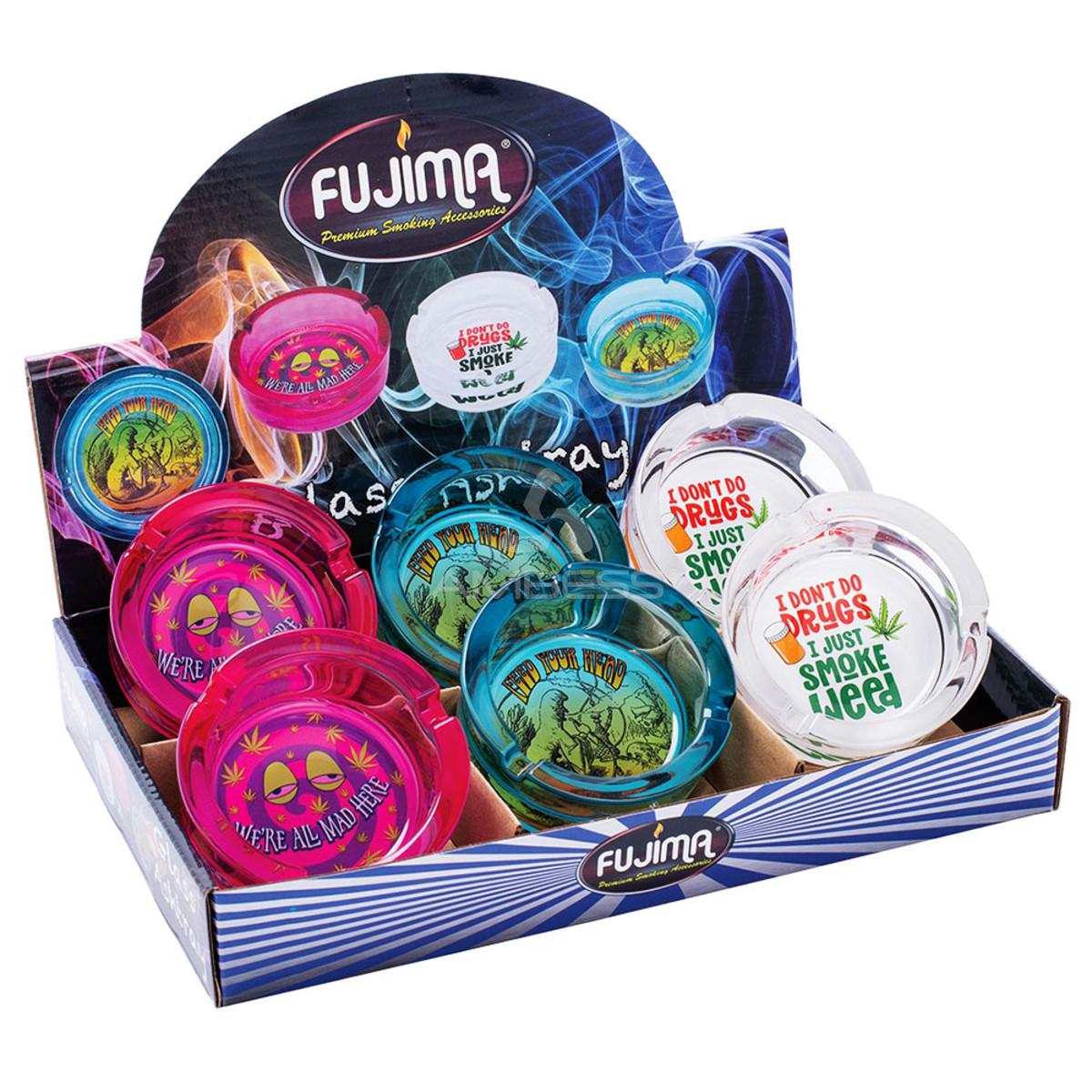 Fujima Sayings Glass Ashtray - 3.5" - Assorted Styles - 6ct Display