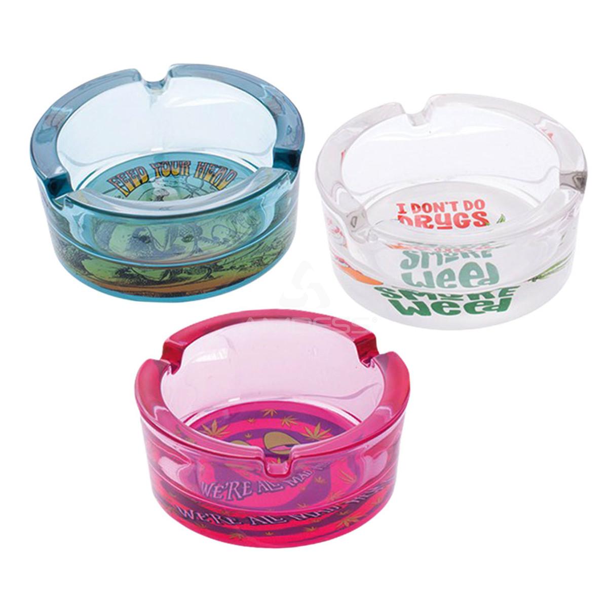 Fujima Sayings Glass Ashtray - 3.5" - Assorted Styles - 6ct Display - Image 2