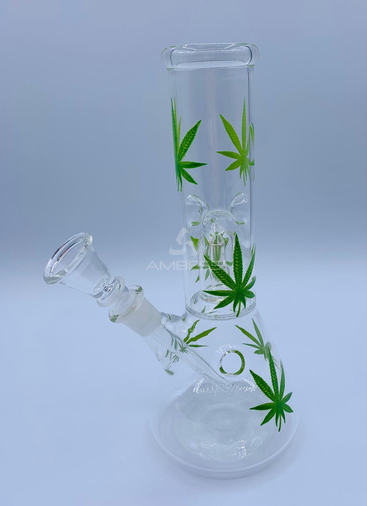 Habitual Hemp Leaf Beaker Water Pipe - 8" - 14mm F