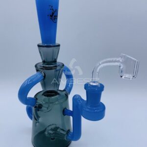 Pulsar - Pipe - Recycler Rig - Blue and Smoky Gray Glass - 8.25"